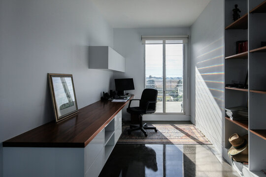 Home study with shelving