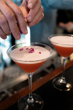 La vie En Rose Martini cocktail being served at bar