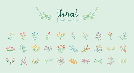 bundle of thirty flowers garden flat elements