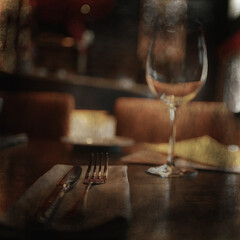 fork and knife serving in the interior of the restaurant / table in a cafe, food industry catering, menu