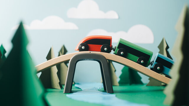 Train Toy In The Forest Made Of Paper