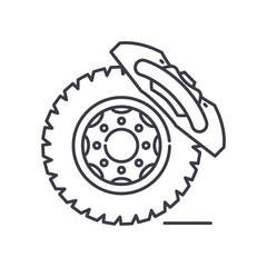 Disc brake concept icon, linear isolated illustration, thin line vector, web design sign, outline concept symbol with editable stroke on white background.