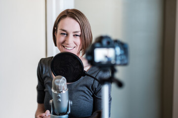 Woman Influencer Working in a Home Studio
