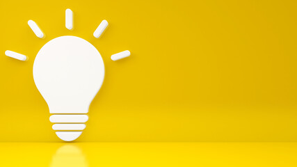light bulb on background yellow pastel colors. Minimalist concept, bright idea concept, isolated lamp. 3d render