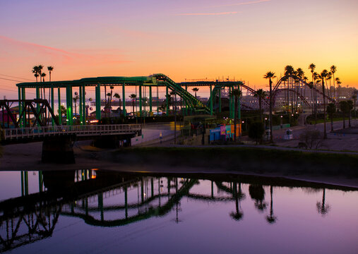 Amusement park at dusk