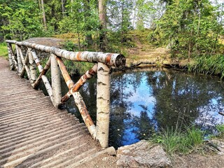 Fototapeta na wymiar wooden bridge over the lake in forest