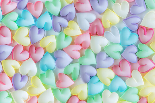Pastel colored paper hearts pattern
