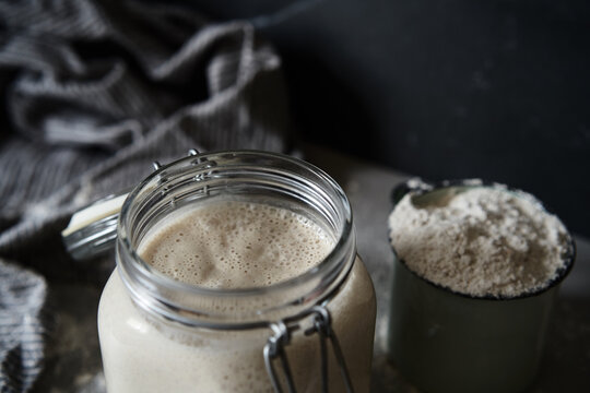 Jar of active sourdough starter