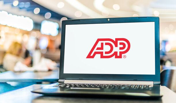 Laptop computer displaying logo of Automatic Data Processing