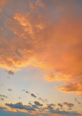 Orange pink evening sky just after sunset - afternoon clouds background
