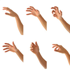 Collection of hand gestures on white. Young male.
