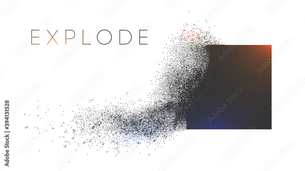 Wall mural square explosion with abstract burst. vector particles of black shape broken debris. 3d square energ