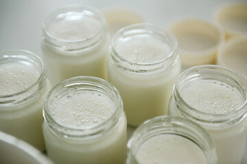 Cooked milk and containers, home made