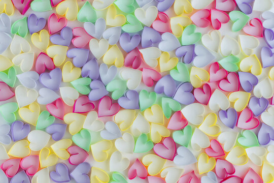 Entangled paper hearts in many different colours