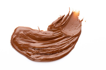 Chocolate cream isolated on white background. Flat lay.