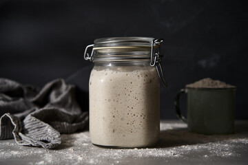 Jar of active sourdough starter