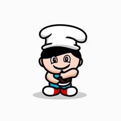 little chef vector design . donut boy vector design template cute kid chef cartoon design . smiling little chef