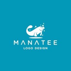 simple manatee logo design inspiration . manatee logo design template . sea wildlife icon . cleaning service logo