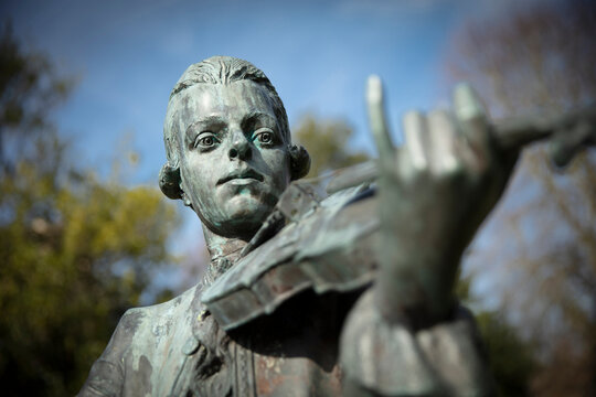 Bath, Somerset, United Kingdom, 22nd February 2019, Statue of Wolfgang Amadeus Mozart in Parade Gardens