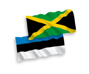 National vector fabric wave flags of Estonia and Jamaica isolated on white background. 1 to 2 proportion.