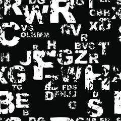 letters on black background with seamless pattern.	