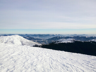 Snowy mountains in the morning