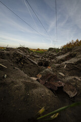Fototapeta premium close-up of a plowed cold autumn field