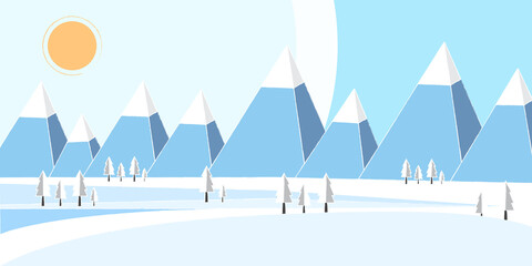 Winter season landscape vector background.