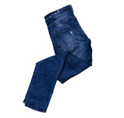 Folded denim closeup on white background copy space