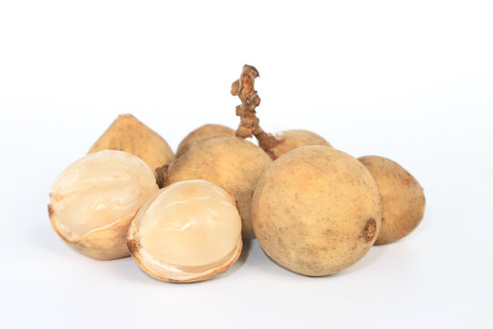 Lansium parasiticum langsat lanzones on white background, Thai fruit.