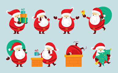 Santa Claus Characters Set, Merry Christmas and Happy New Year
