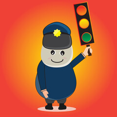 police mascot holding red light vector illustration