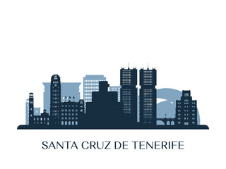 Obraz premium Santa Cruz de Tenerife skyline, monochrome silhouette. Vector illustration.