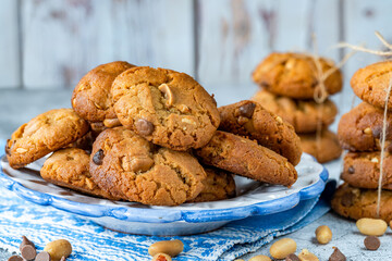 Peanut butter chocolate chip cookies on a table