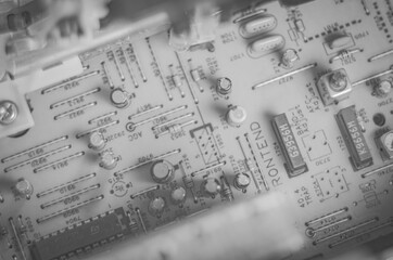 
black and white electronics inside the tape recorder