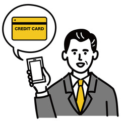 男性　ミドルエイジ スーツ　ベクター　ポップ　スマホ　クレジットカード
