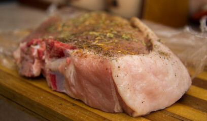 Raw big fresh piece of steack on the cooking board