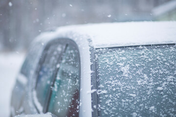 Snowfall in the city. Weather deterioration .Snow cyclone.