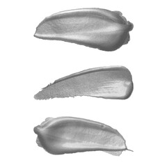 Vector silver metallic paint smear stroke stain set. Make up swatches. Acrylic color texture