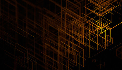 Abstract 3d render, futuristic background design with orange lines