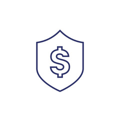 Shield with dollar icon, line vector