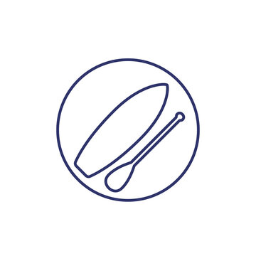 blue line art paddleboard and paddle clip art preview