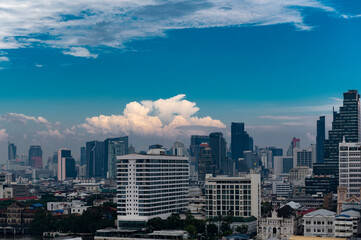 Fototapeta na wymiar Bangkok city skyline during day time in cool tone.