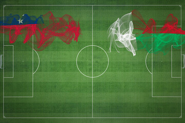 Samoa vs Madagascar Soccer Match, national colors, national flags, soccer field, football game,...