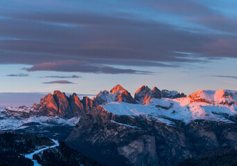 Naklejka premium Panoramic view from Sella Pass, Dolomites, Unesco World Heritage Site, Italy, Europe