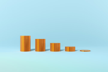 gold coins graph growth profit taxes loans on blue background