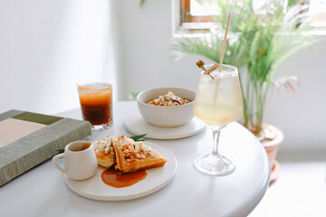 Healthy breakfast bowl Yogurt granola vegetarian food concept