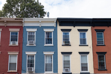 Row of Colorful Old Brick Residential Buildings in Hoboken New Jersey