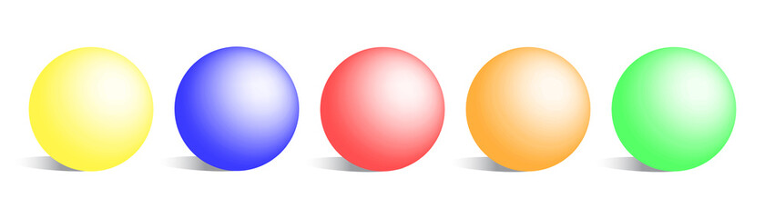 Set of colorful sphere on white background. Glossy modern ball with shadows. Vector illustration.