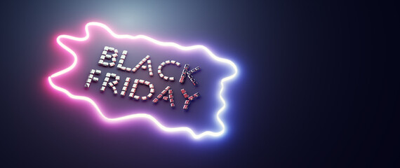 Black friday neon sign made of glamour diamonds.